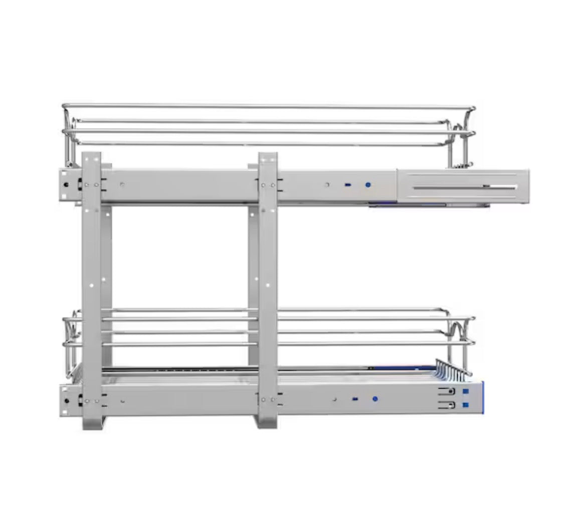 Chrome Steel 12 in. 2-Tier Pullout Basket with Soft-Close