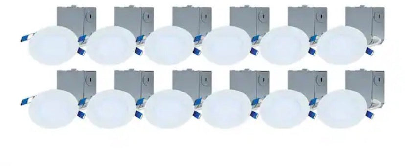 HLBE 4 in. Ultra-Thin Downlight 3000K Fixed CCT New Construction/Remodel Integrated LED Recessed Light Kit 12PK