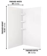 38 in. W x 70.63 in. H 3-Piece Glue Up Corner Shower Wall Surrounds in White