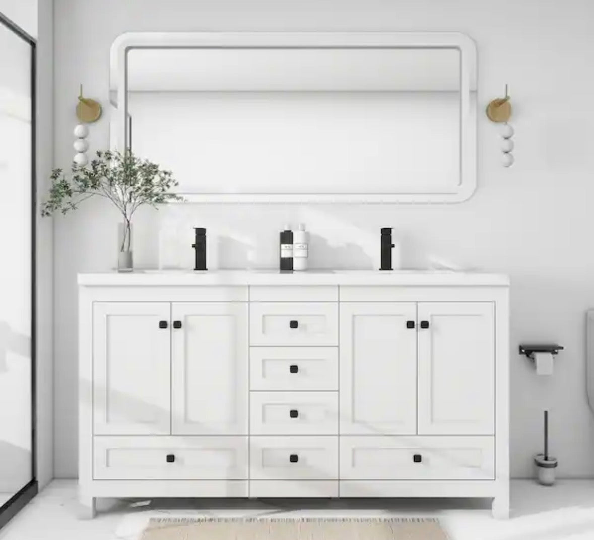 White Resin Double Sink Top 60x18