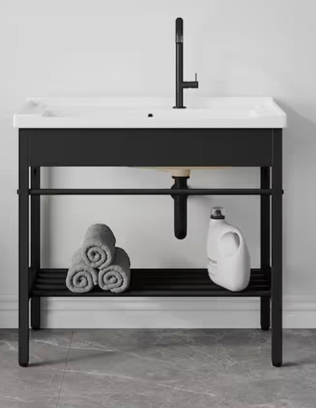 Branson 32 in. W x 19 in. D Vitreous China Freestanding Utility/Laundry Sink in White with Cabinet (Faucet Not Included)