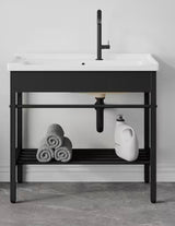 Branson 32 in. W x 19 in. D Vitreous China Freestanding Utility/Laundry Sink in White with Cabinet (Faucet Not Included)