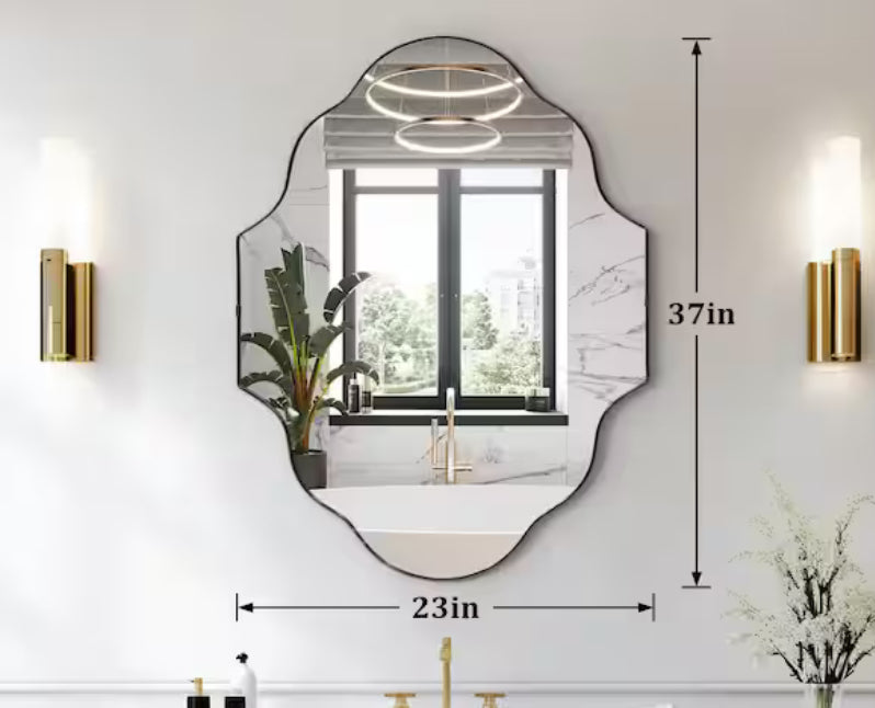23 in. W x 37 in. H Scalloped Black Decorative Wall Mirror