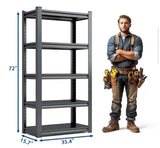 5-Tier Heavy Duty Storage Rack With Adjustable Height, Reinforced layer, Metal Garage Shelving - 36 x 16 x 72 Black