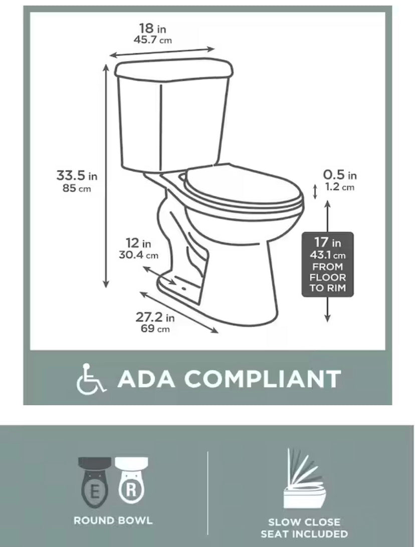 12 in. Rough in 2-Piece 1.0 GPF/1.28 GPF Dual Flush Round Toilet in White, Seat Included