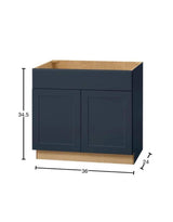 Avondale 36 in. W x 24 in. D x 34.5 in. H Ready to Assemble Plywood Shaker Sink Base Kitchen Cabinet in Ink Blue
