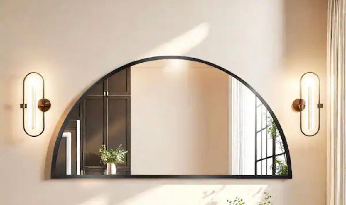16 in. W x 32 in. H Half Circle Black Aluminum Alloy Framed Decorative Wall Mirror