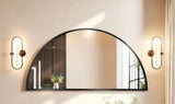 16 in. W x 32 in. H Half Circle Black Aluminum Alloy Framed Decorative Wall Mirror