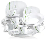 Aviva 30-Piece Modern Ivory White with Green Stripe Porcelain Dinnerware Set (Service for 6)
