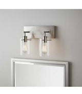 Regan 12.75 in. 2-Light Brushed Nickel Vanity Light with Clear Glass Shades