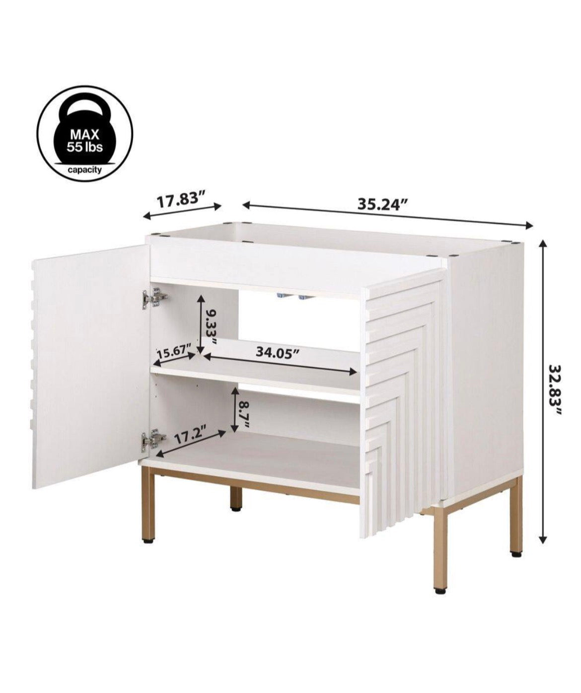 Rowan 36 in. W x 18 in. D x 33 in. H Geometric Modern Transitional 2-Shelf Bath Vanity Cabinet without Top in White/Gold