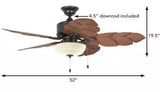 Palm Cove 52 in. Indoor/Outdoor LED Natural Iron Ceiling Fan with Light Kit, Downrod and Reversible Motor