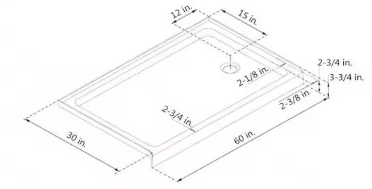 SlimLine 60 in. x 30 in. Single Threshold Shower Pan Base in White with Right Hand Drain