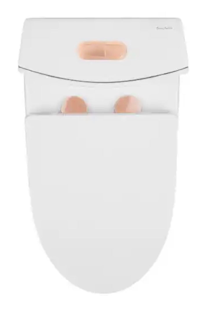 St. Tropez 1-piece 1.1/1.6 GPF Dual Vortex Flush Elongated Toilet in Glossy White with Rose Gold Hardware, Seat Included