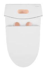 St. Tropez 1-piece 1.1/1.6 GPF Dual Vortex Flush Elongated Toilet in Glossy White with Rose Gold Hardware, Seat Included
