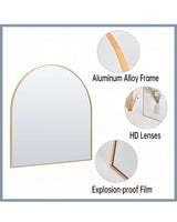 32 in. W x 34 in. H Arched Gold Modern Aluminum Alloy Framed Wall Mirror