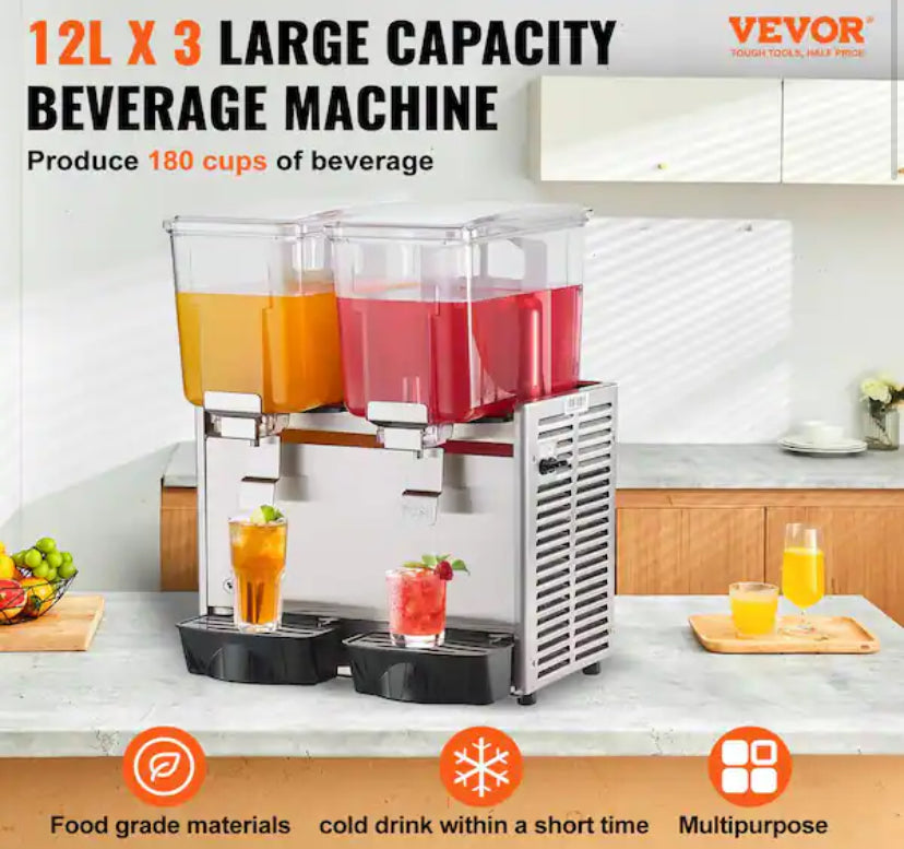 Commercial 13.6 Qt 12 l x 3 Beverage Dispenser Stainless Steel Juice Dispenser Tanks Ice Tea Drink Machine 620-Watt