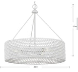 Sugar Reef 22 in. 3-Light Cottage White Coastal Shaded Pendant Light with White Woven Shade