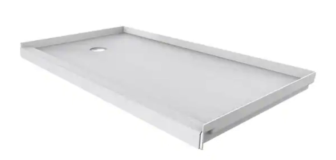32 in. L x 60 in. W Single Threshold Alcove Shower Pan Base with Left Hand Drain in Sea Salt