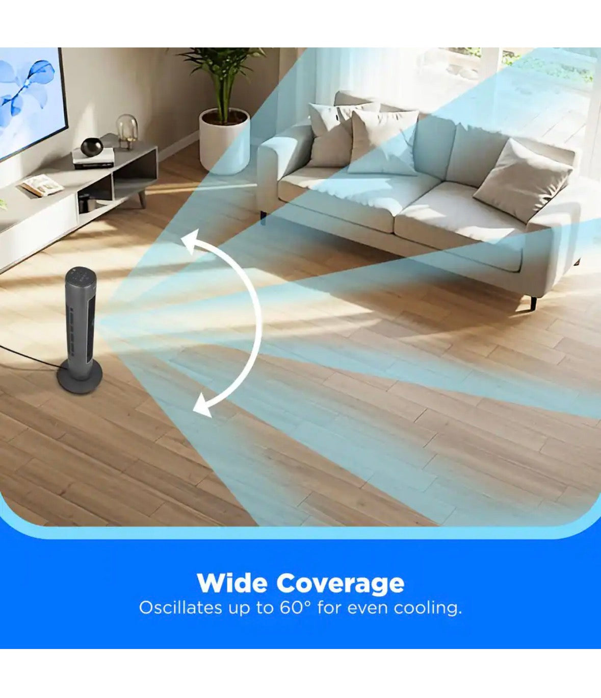 42 in. 3-Speeds Tower Fan in Gray with Wi-Fi, 3-Modes, 60Ãƒâ€šÃ‚Â° Oscillation, 7-Hours Timer, Aromatherapy Box, Negative Ion