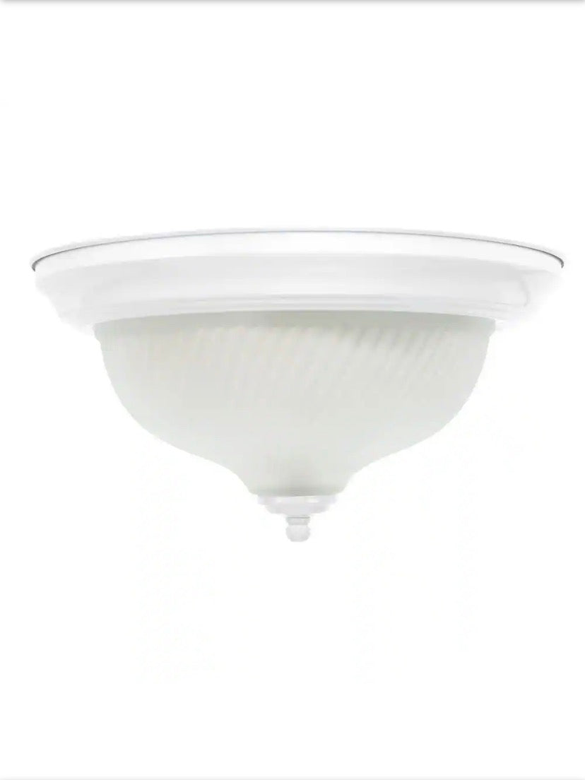 11 in. 2-Light White Flush Mount with Frosted Swirl Glass Shade