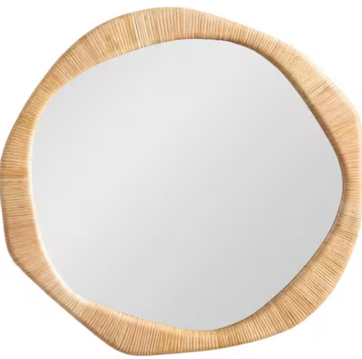Rahfy Natural Brown 26 in. W x 26 in. H Irregular Rattan Wall Mirror