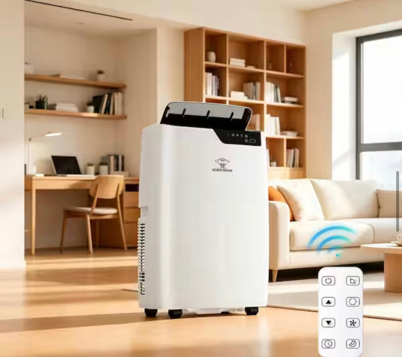 14,000 BTU 4-in-1 Portable Air Conditioner Cools 700 sq. ft., Heater, Dehumidifier, Fan and Auto Modes Remote in White