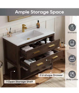 Magen 37 in. Single Sink Bath Vanity in Walnut with White Engineered Solid Surface Top and 2 Drawers (Unassembled)