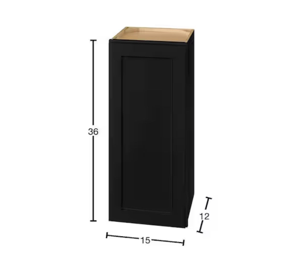 Avondale 15 in. W x 12 in. D x 36 in. H Ready to Assemble Plywood Shaker Wall Kitchen Cabinet in Raven Black