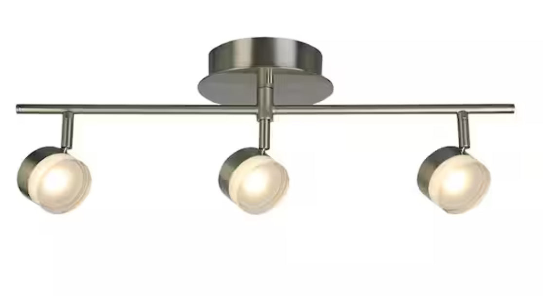 22.4 in. W x 5.8 in. H 3-Light Brushed Nickel Semi-Flushmount LED Fixed Track Lighting Kit with Glass Adjustable Shades