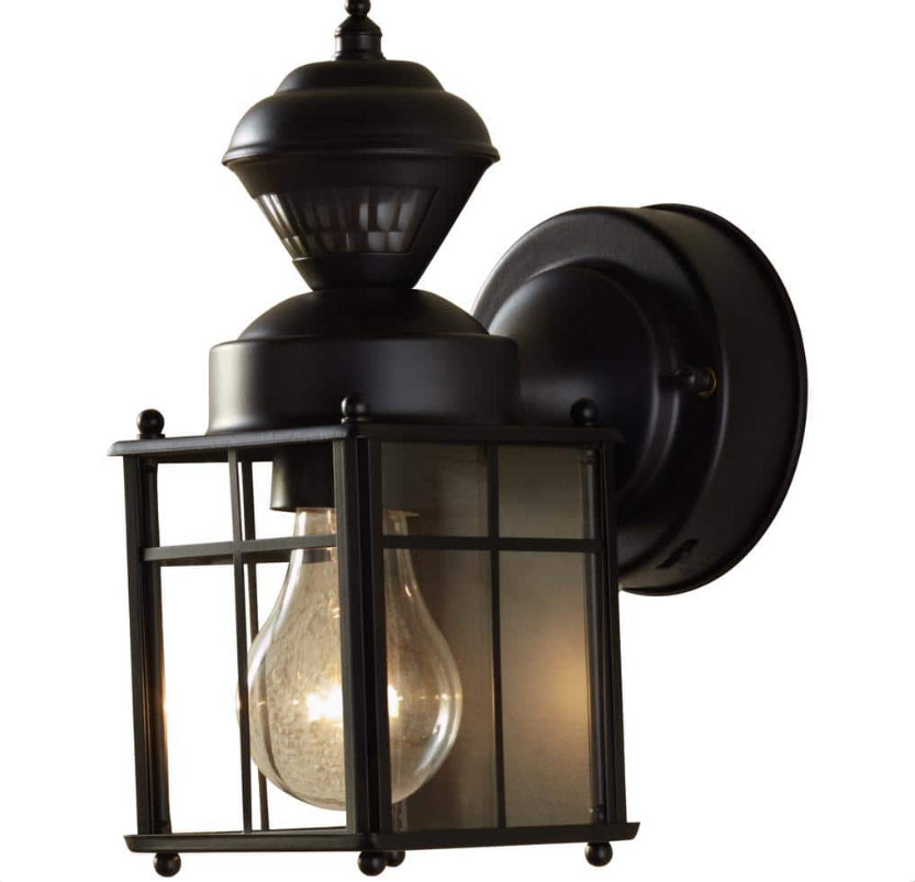 Bayside 9.5 in. Black Farmhouse 150-Degree Motion Sensor Outdoor 1-Light Wall Sconce