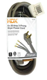6 ft. 10/3 30 Amp 3-Prong Dryer Power Cord, Gray