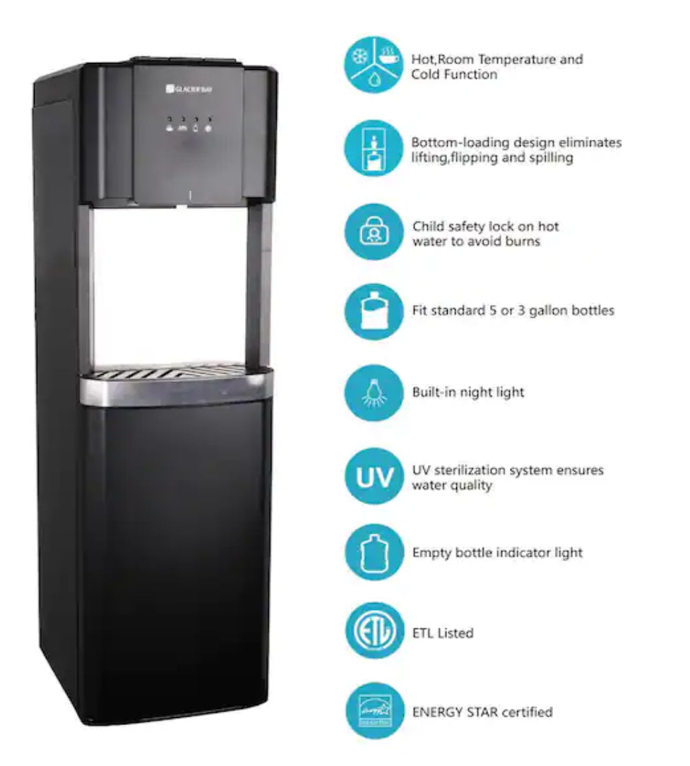 Matte Black and Stainless Steel Bottom Load Water Dispenser