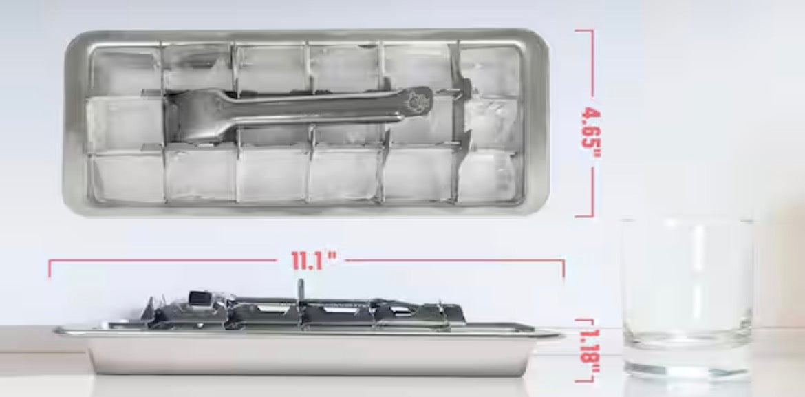 Silver Stainless Steel Ice Cube Tray Retro Handle Ice Mold Kitchen Tray Plastic-Free Non-Toxic Dishwasher Safe