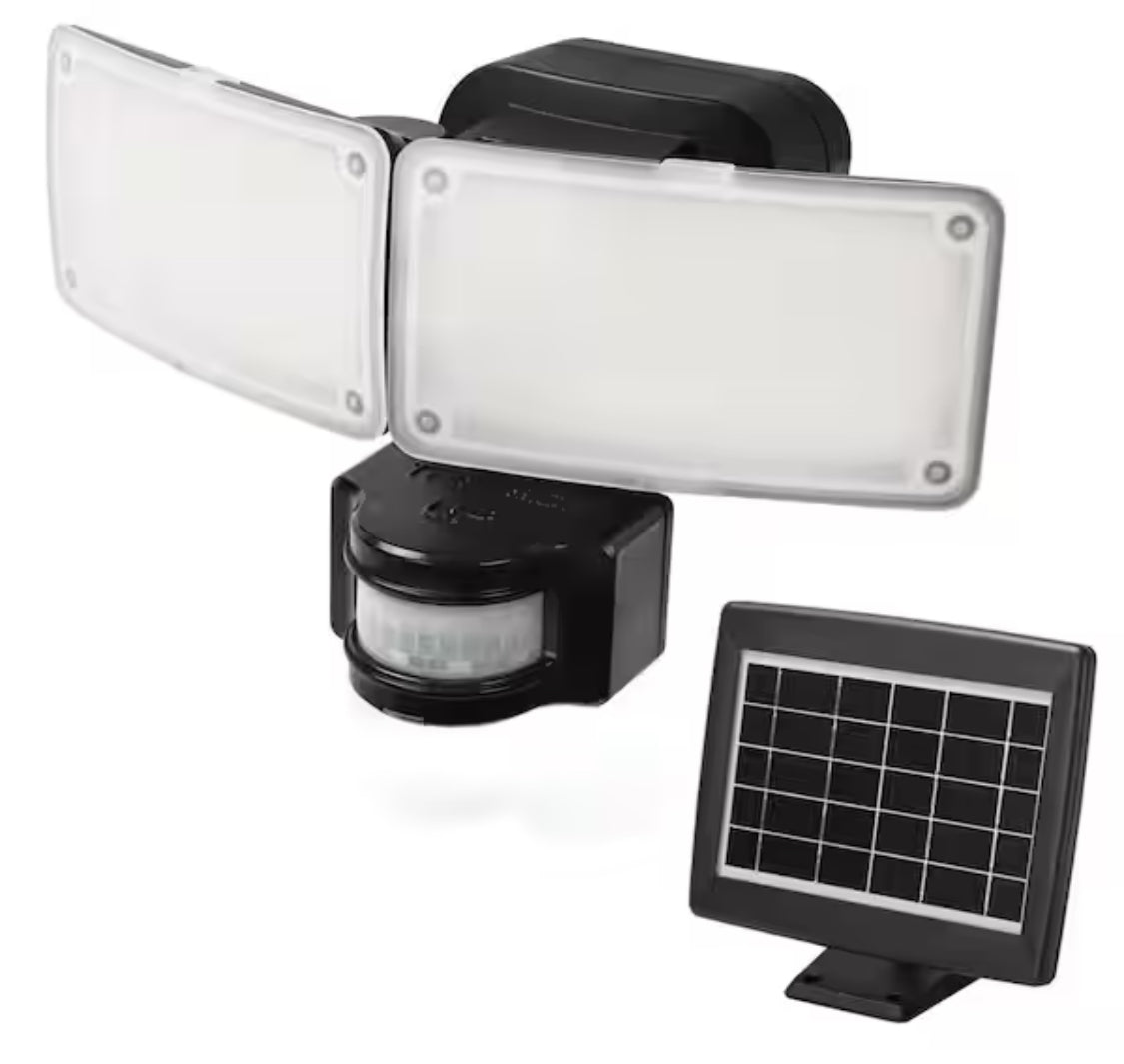 180Â° Black Motion Sensor Solar Powered Outdoor 2-Head LED Security Flood Light 1000 Lumens