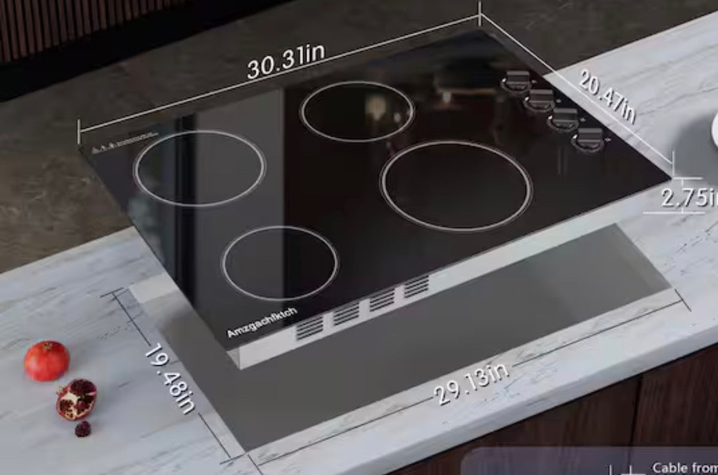 30 in. 4 Elements Radiant Electric Cooktop in Black with Knob Control, 6700W, 220-240V Hard Wire(No Plug)