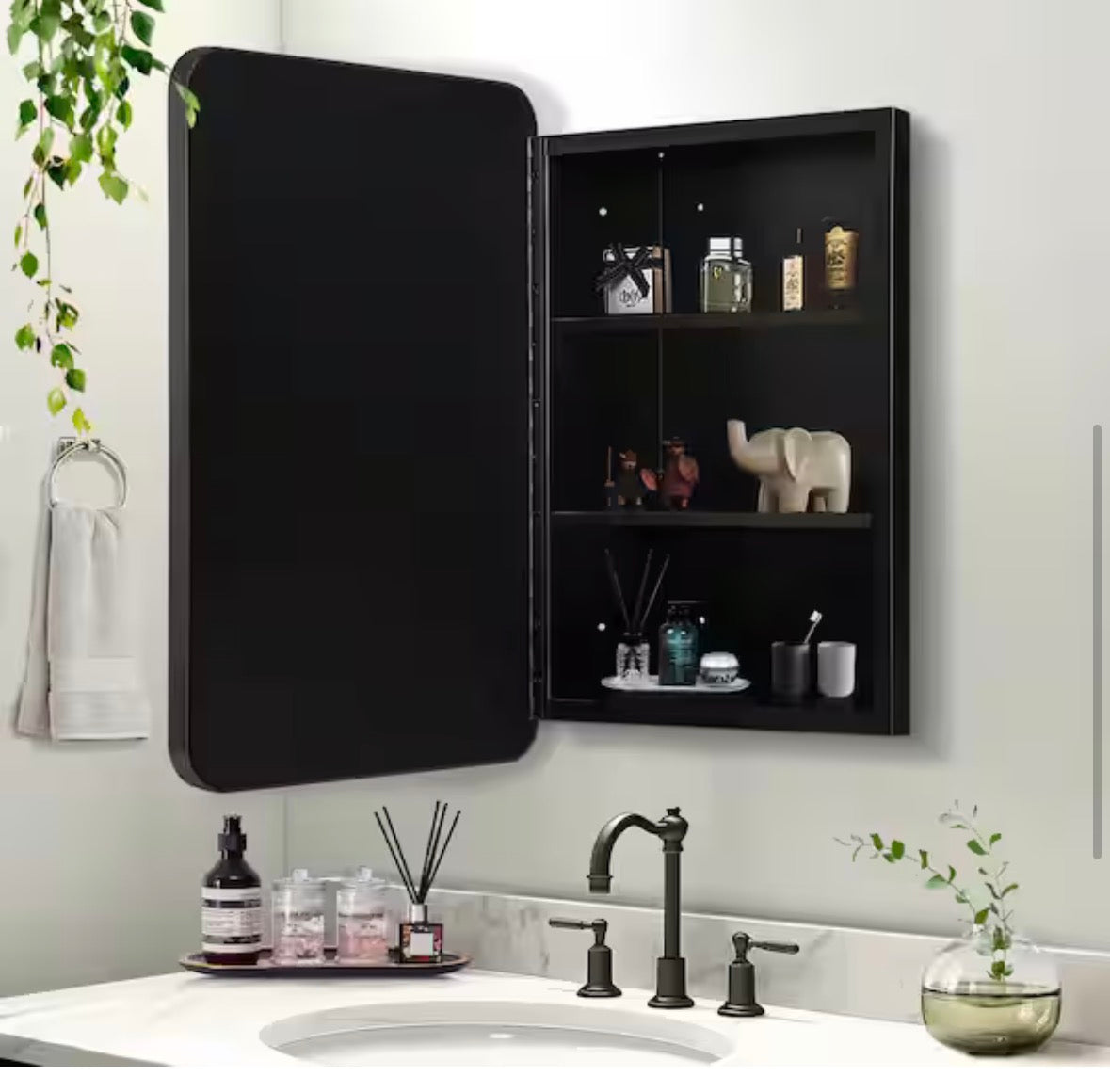 16 in. W x 24 in. H Rectangular Recessed Surface Mount Medicine Cabinet Mirror Black