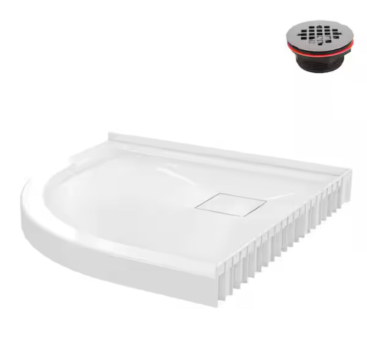 DT-2215-89 34 in. x 34 in. Round Corner PP Shower Pan Base in Glossy White with Center Drain, Drain Included