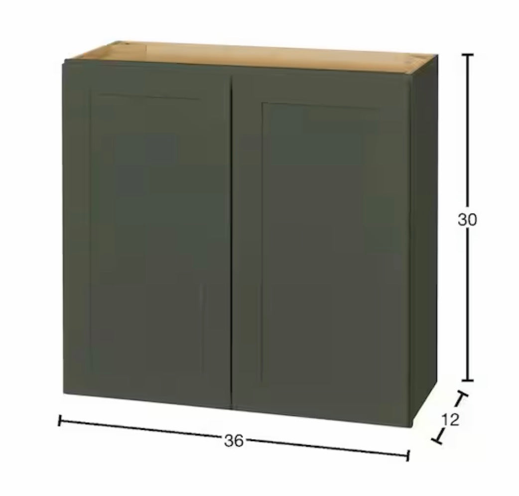 Avondale 36 in. W x 12 in. D x 30 in. H Ready to Assemble Plywood Shaker Wall Kitchen Cabinet in Fern Green
