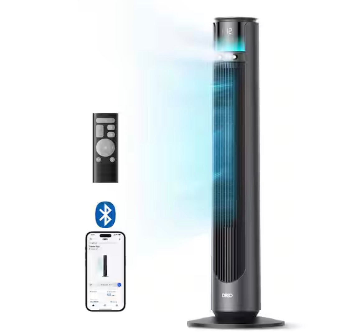 Outdoor Misting 42 in. 12-fan speeds Tower Fan in Black with Remote, 20 ft. Mist, 150Â° Oscillation and UV Resistance