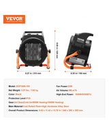 Greenhouse Heater 1500 Watt PTC Fast Heating with Overheat Protection 3-Speed Setting Tent Heater Portable Heater Fan