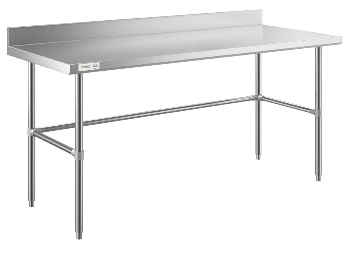 30" x 72"  Stainless Steel Commercial Open Base Work Table with Backsplash