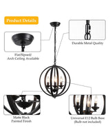 3-Light Black Farmhouse Globe Chandelier for Kitchen Island with no bulbs included