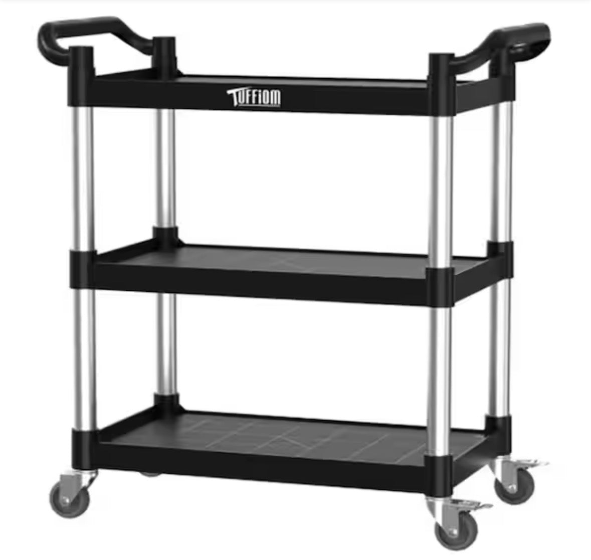 3 Tier Medium 390 lbs. Capacity Plastic Utility Cart with Wheels Black