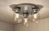 Delphi 13.25 in. 3-Light Brushed Nickel Contemporary Flush Mount with Clear Ribbed Glass Shades