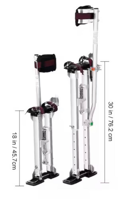 Adjustable Drywall Stilts, 18 in. to 30 in. Aluminum Tool Stilts with Protective Knee Pads, Non-Slip Work Stilts, Silver