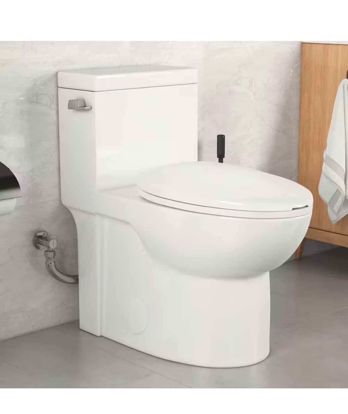 Denbigh 1-Piece 1.28 GPF Siphonic Jet Single Flush Elongated Compact Toilet in Crisp White, Seat Included