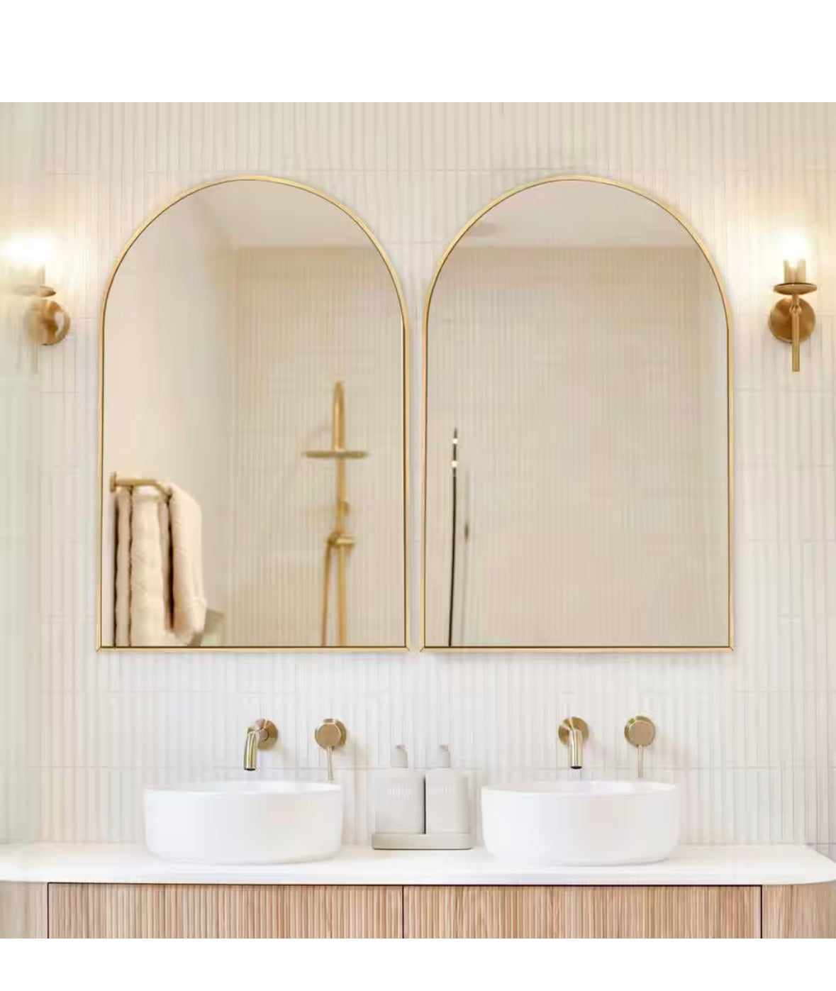 24 in. W x 36 in. H Gold Vanity Arched Wall Mirror Aluminium Alloy Frame Bathroom Mirror(2-Pieces)