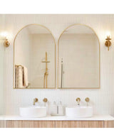 24 in. W x 36 in. H Gold Vanity Arched Wall Mirror Aluminium Alloy Frame Bathroom Mirror(2-Pieces)