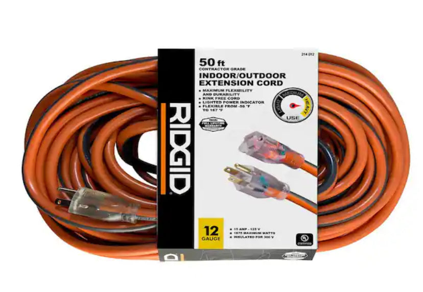 50 ft. 12/3 Heavy Duty Indoor/Outdoor Extension Cord with Lighted End, Orange/Grey